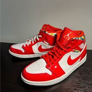 Nike Red and White High-Top Sneakers with Classic Design